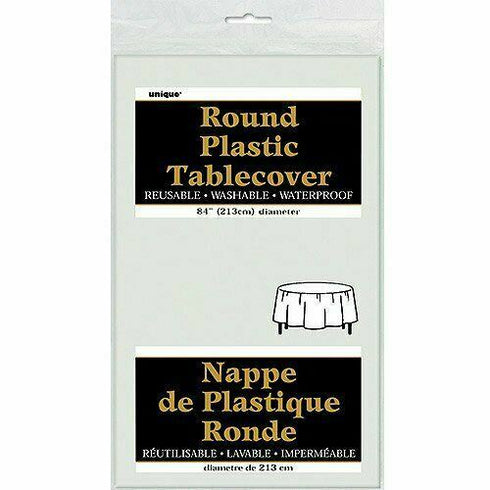 LOT of 5 White Plastic Table Cover, 84" Round Birthday Wedding Party Supplies